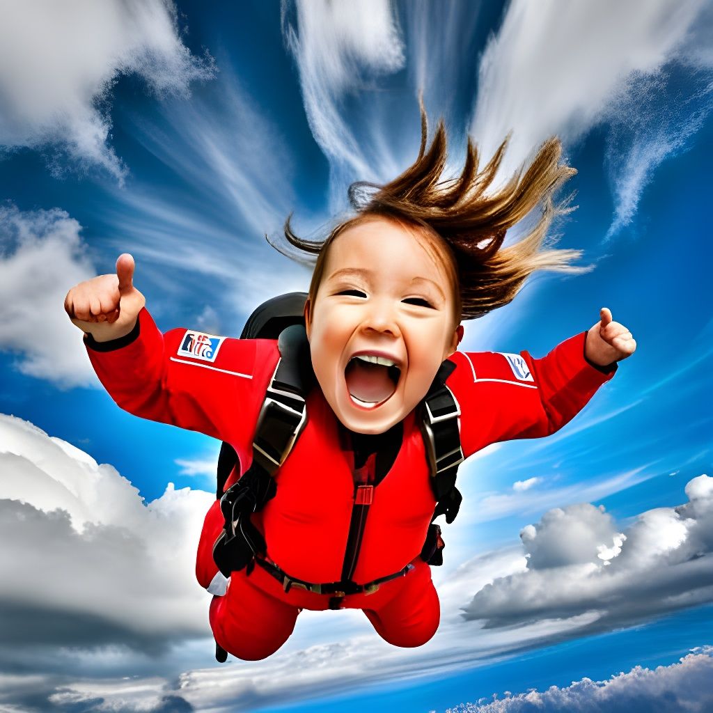 Infant Skydiving with Billowing Parachute