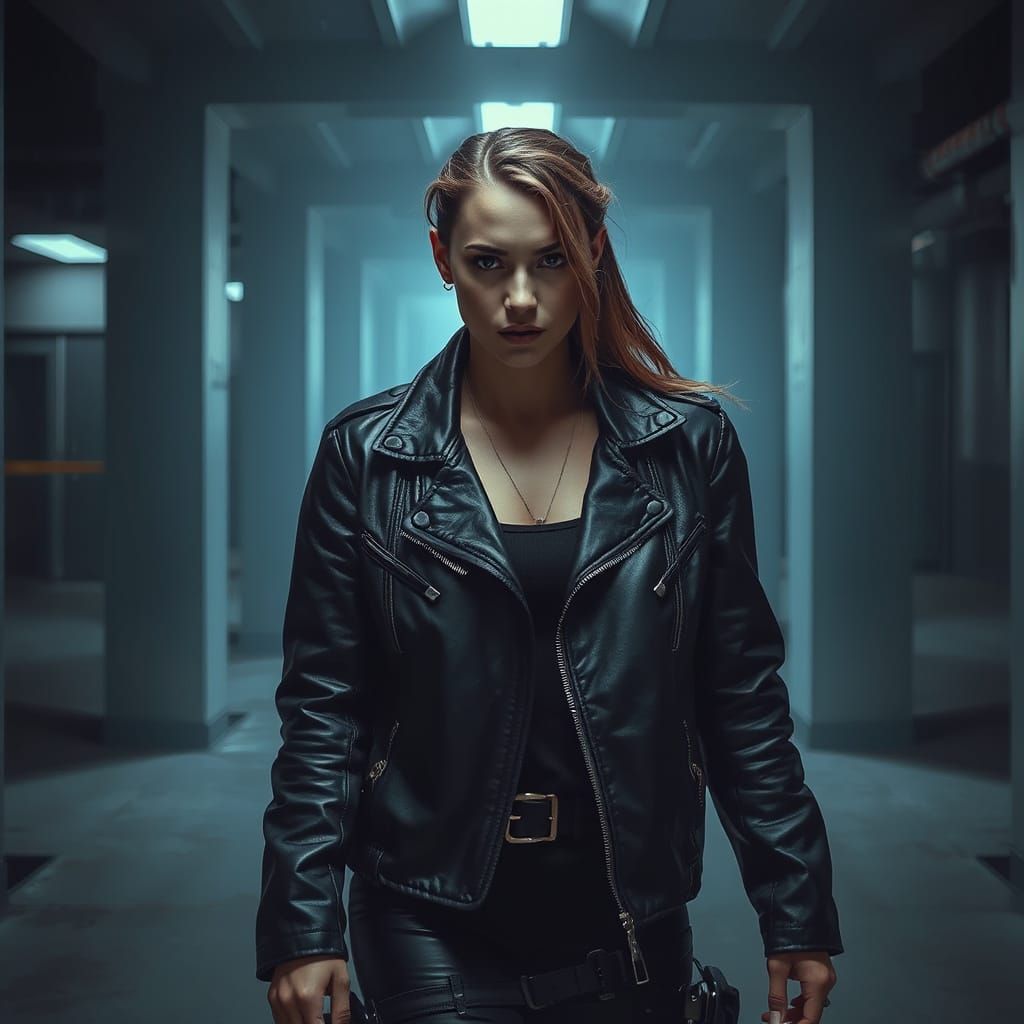 Fierce Woman Enters Cyberpunk Noir Scene