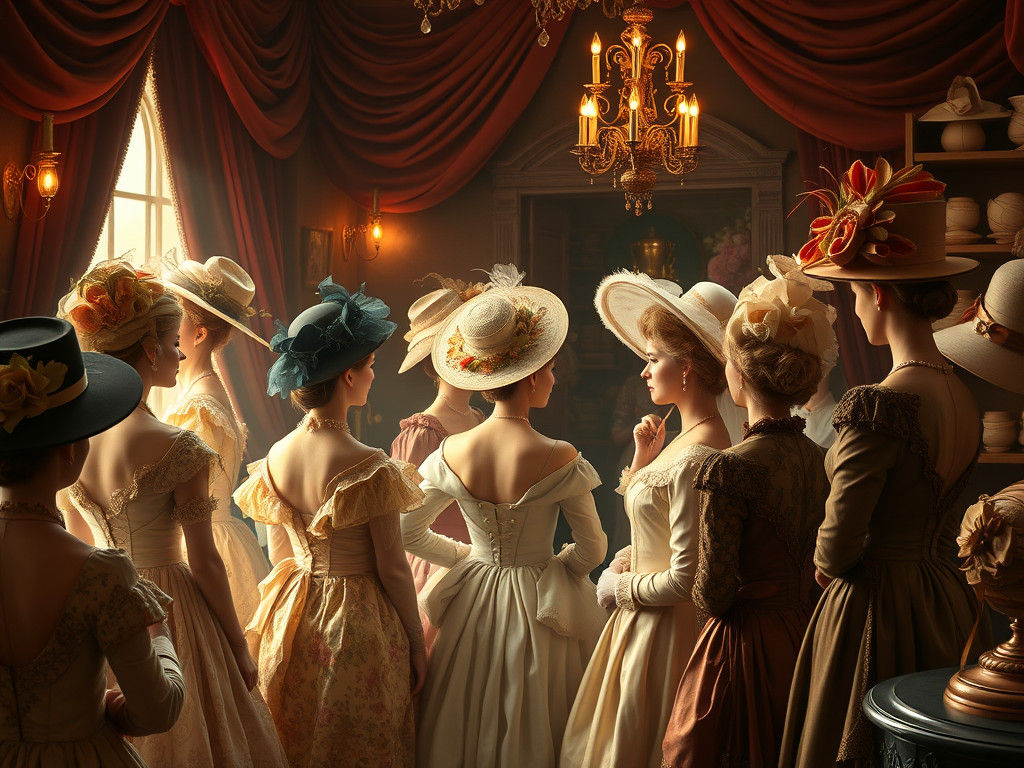 Elegant Ladies in a Vintage Hat Shop, Sargent Style