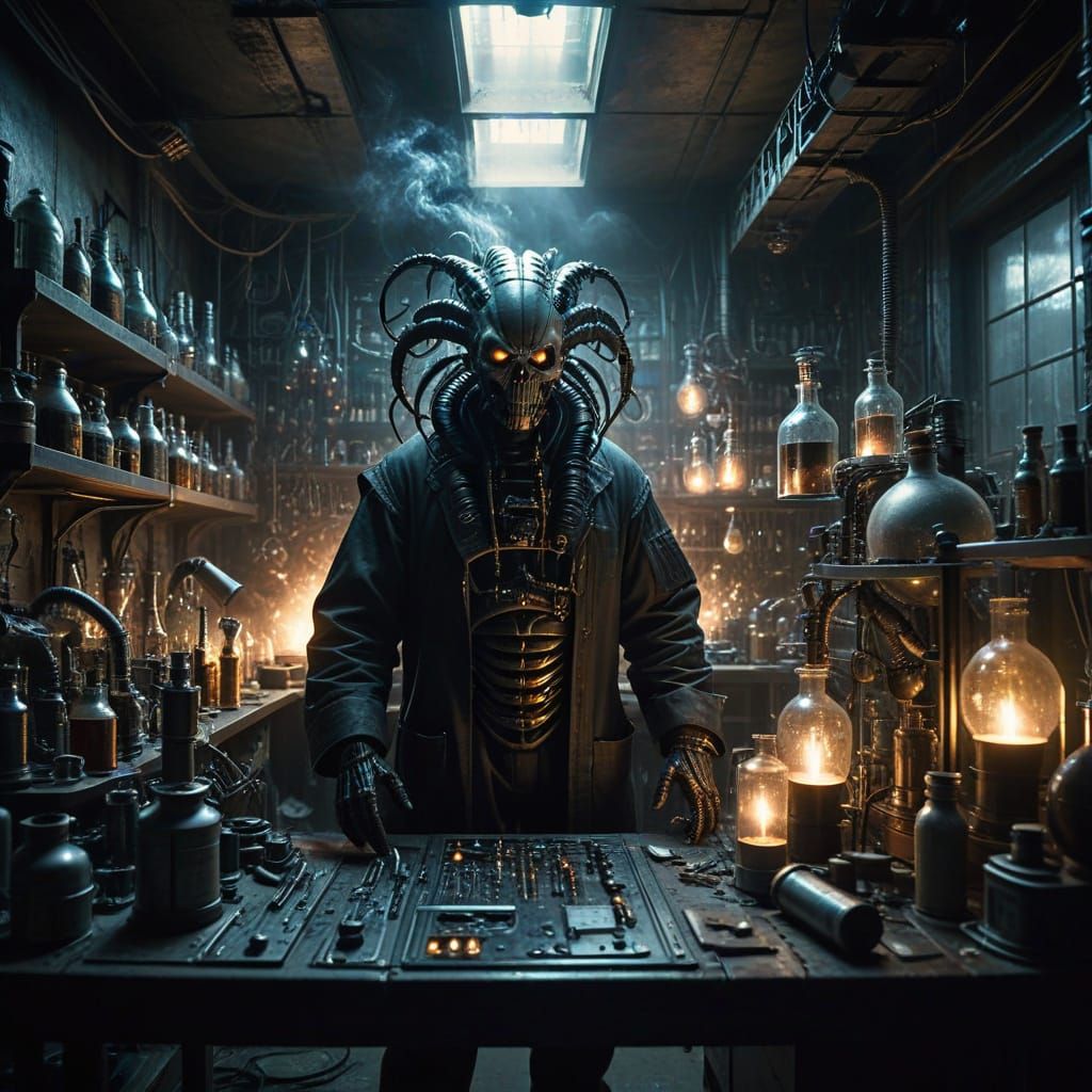 Mad Scientist in Industrial Laboratory