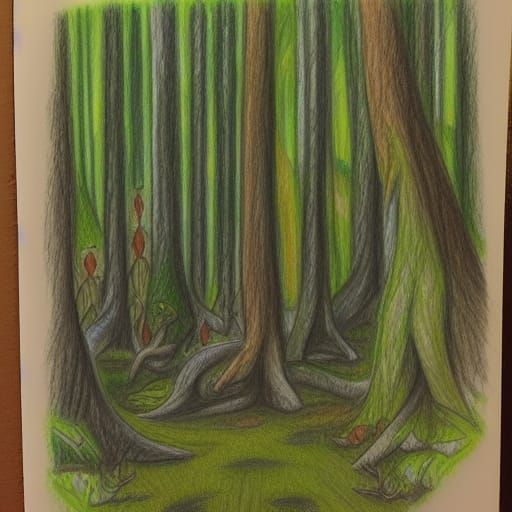 Elven Forest: Explorer's Color Pencil Sketch
