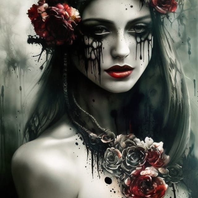 Ghost Skull with Flowers: Sinister Oil Painting