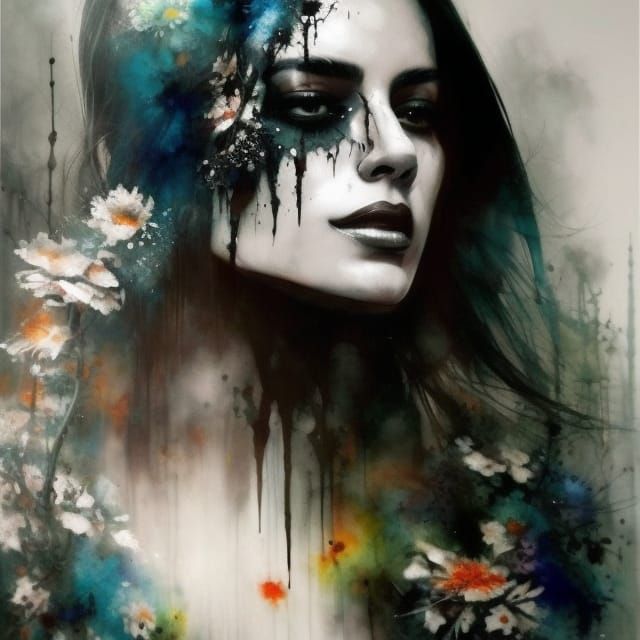 Ghost Skull with Flowers: Sinister Fine Art Painting