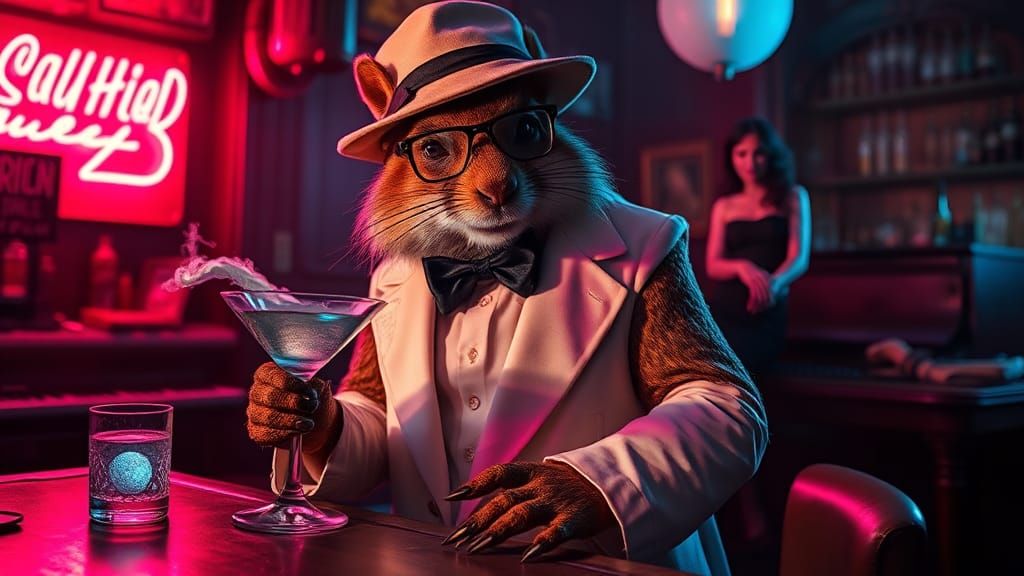 Humanoid Squirrel in Piano Bar, Beksiński Style