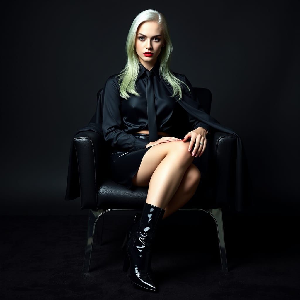 Elegant Woman in Black Latex Attire Exudes Luxury and Power
