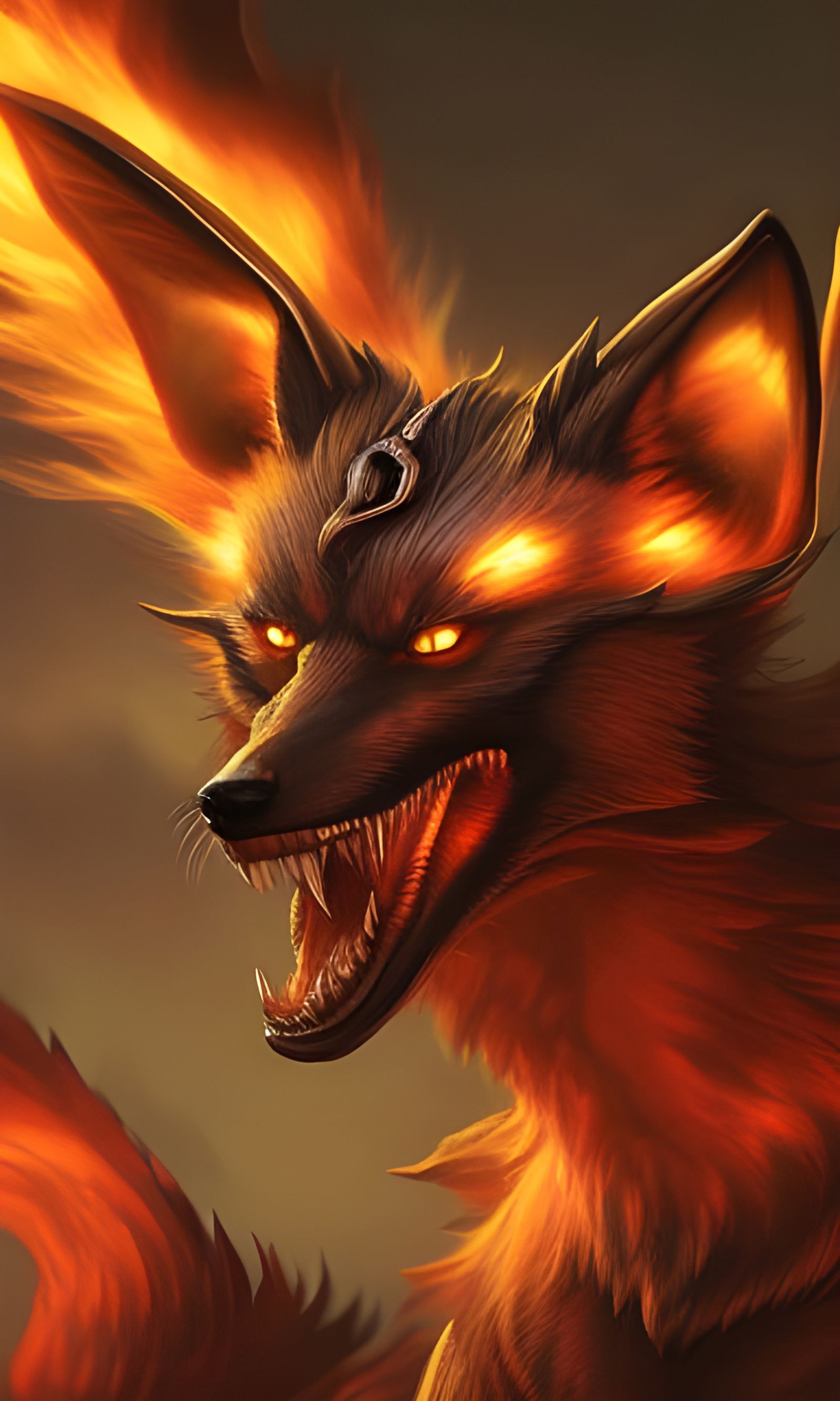 Three-Headed Fox Lord Cerberus: Dark Fantasy Art