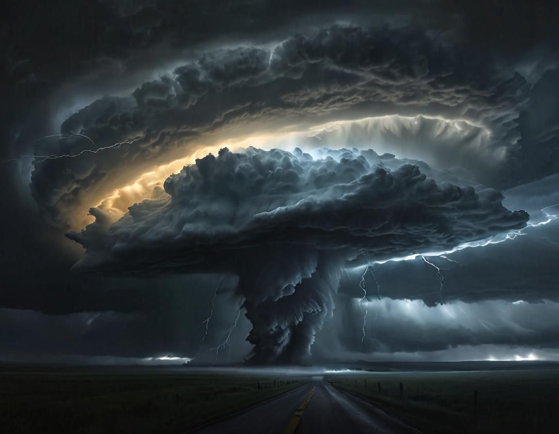 Dramatic landscape concept art. Thunderstorm