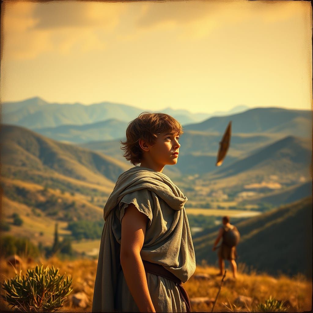 David Confronts Goliath in Ancient Israelite Splendor