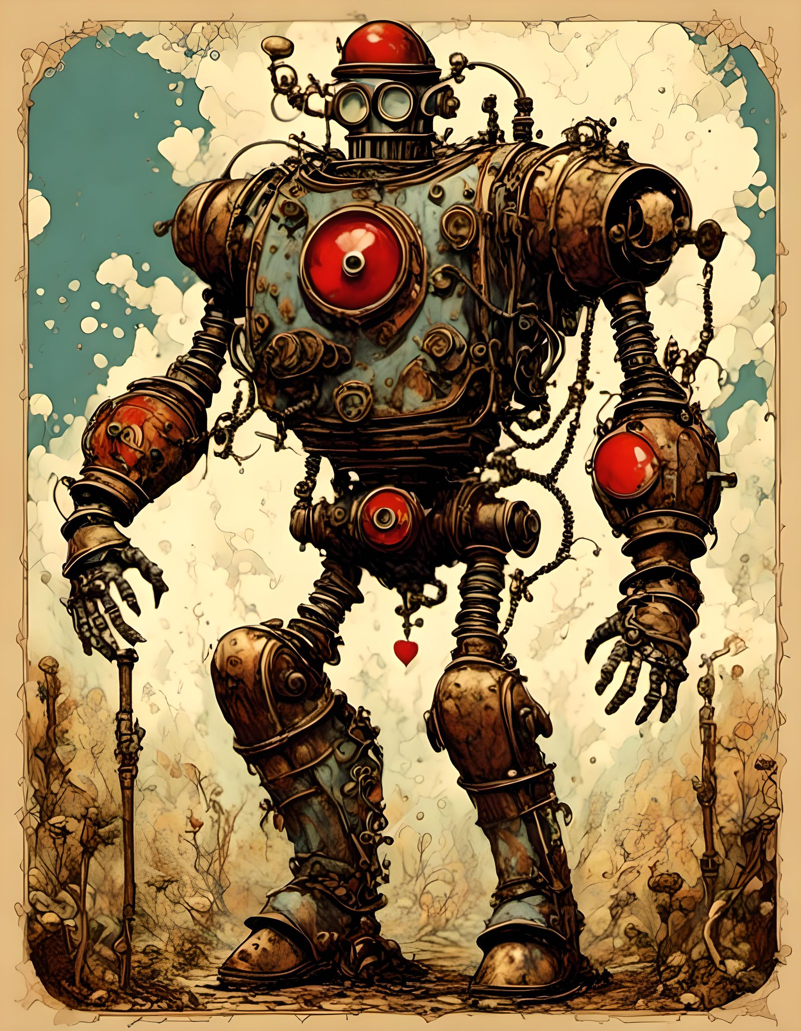Steampunk Armored Tin Man with Flamethrower