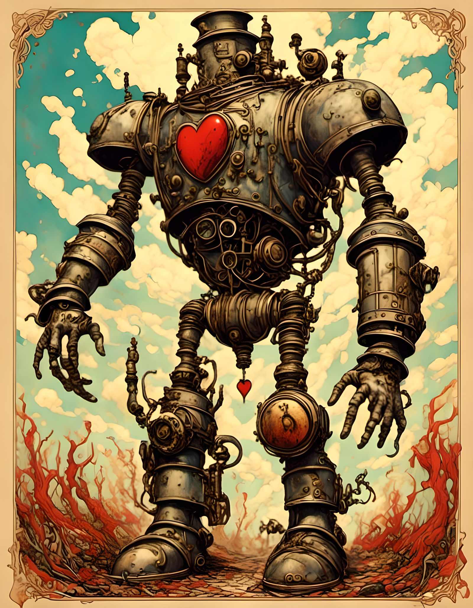Steampunk Armored Tin Man with Flamethrower