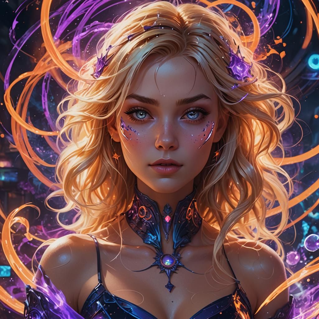 Fantasy Babe Portrait with Swirling Motion, Digital Art