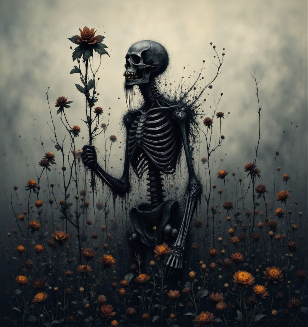 Decaying Skeleton Monster in Barren Landscape