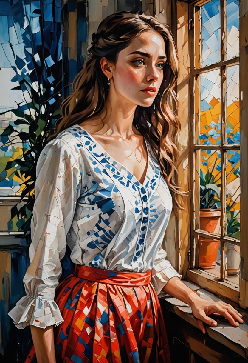 Expressionist Oil Painting of a Woman by Window