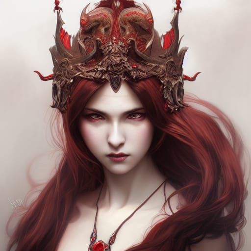 Red-Eyed Woman with Dragon Features, Detailed Portrait