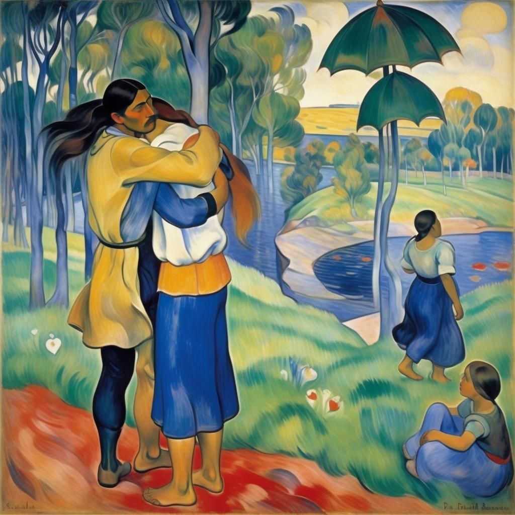 Romantic Embrace Inspired by Impressionist Masters