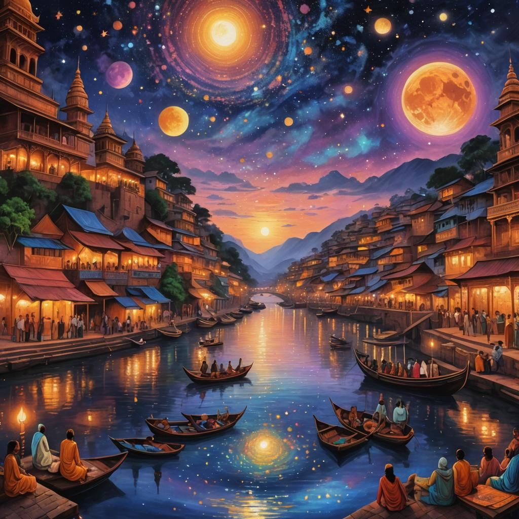 Banares Ghat: Holographic Astral Illustration