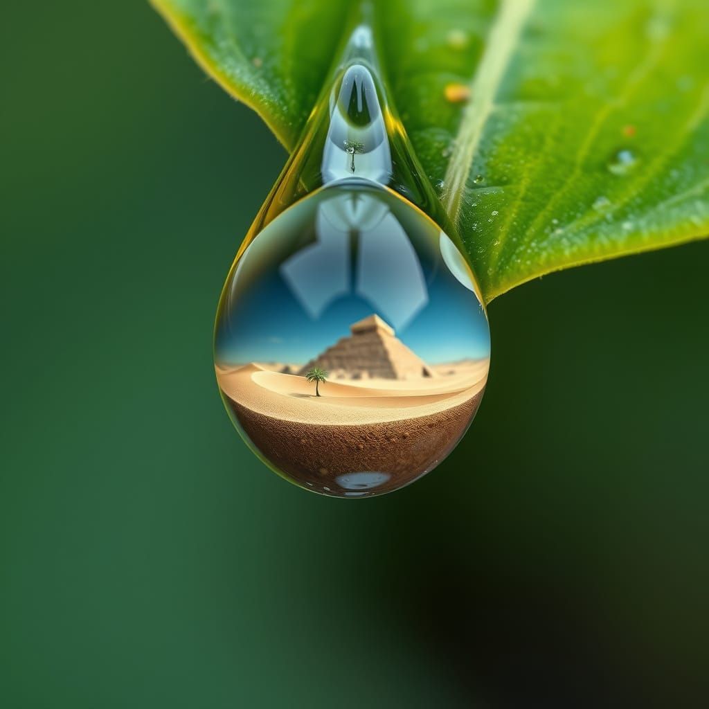 Delicate Droplet Reflects a Desert Oasis in Miniature
