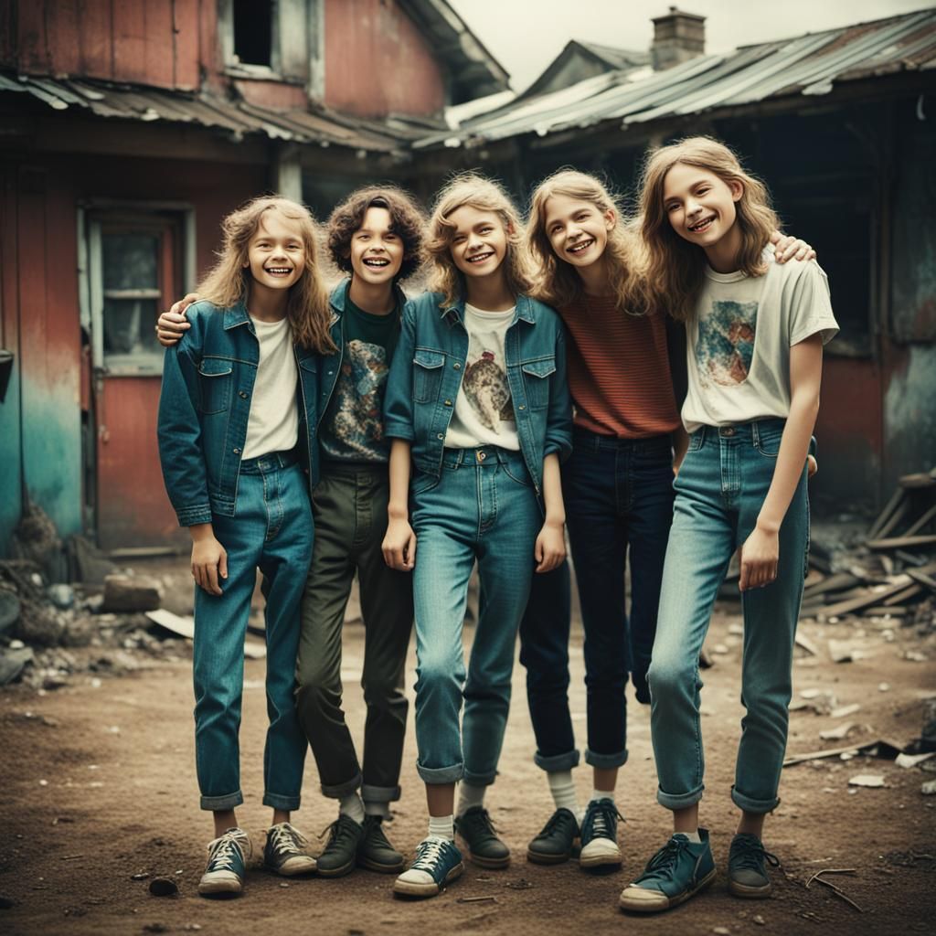 Vintage Polaroid of Friends: Nostalgic Matte Painting