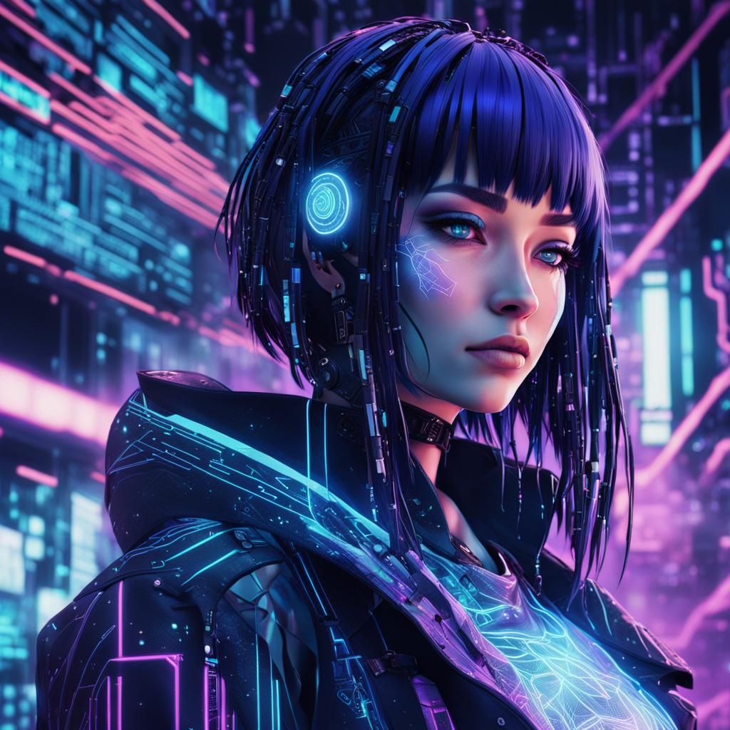 Intricate Cyberpunk Anime Girl Portrait