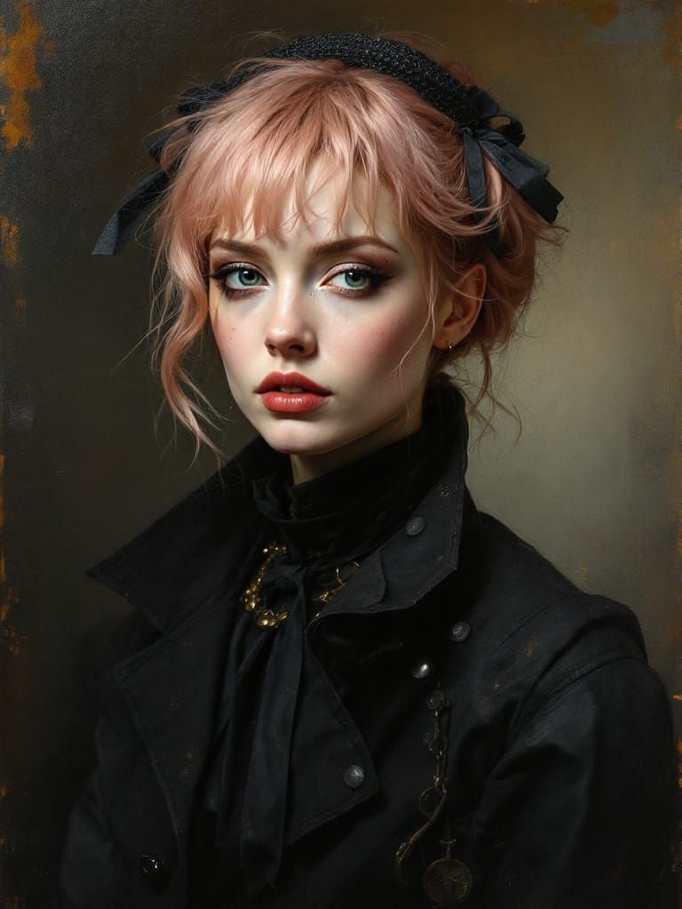 Elegant Portrait of a Punk Woman with Dusty Rose Hair