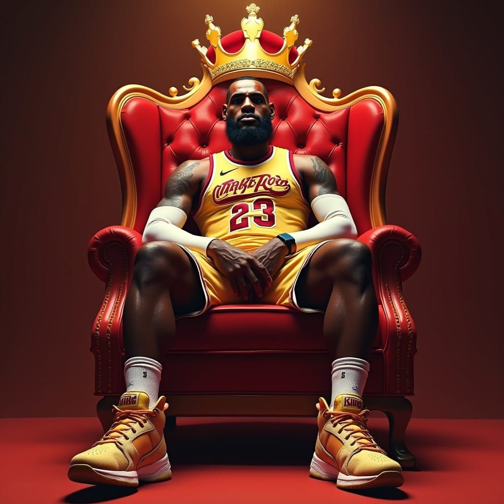 Sleek King James Reigns in a Hyper-Realistic Burger Crown