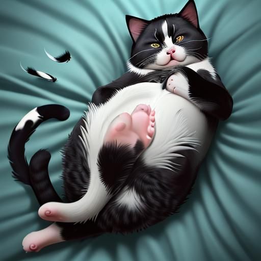 Obese Cat After Bird Meal: 3D Render