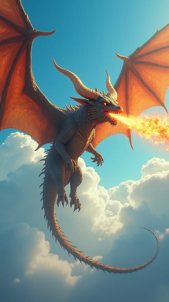 Dragon-Bull Hybrid Soaring Through the Sky