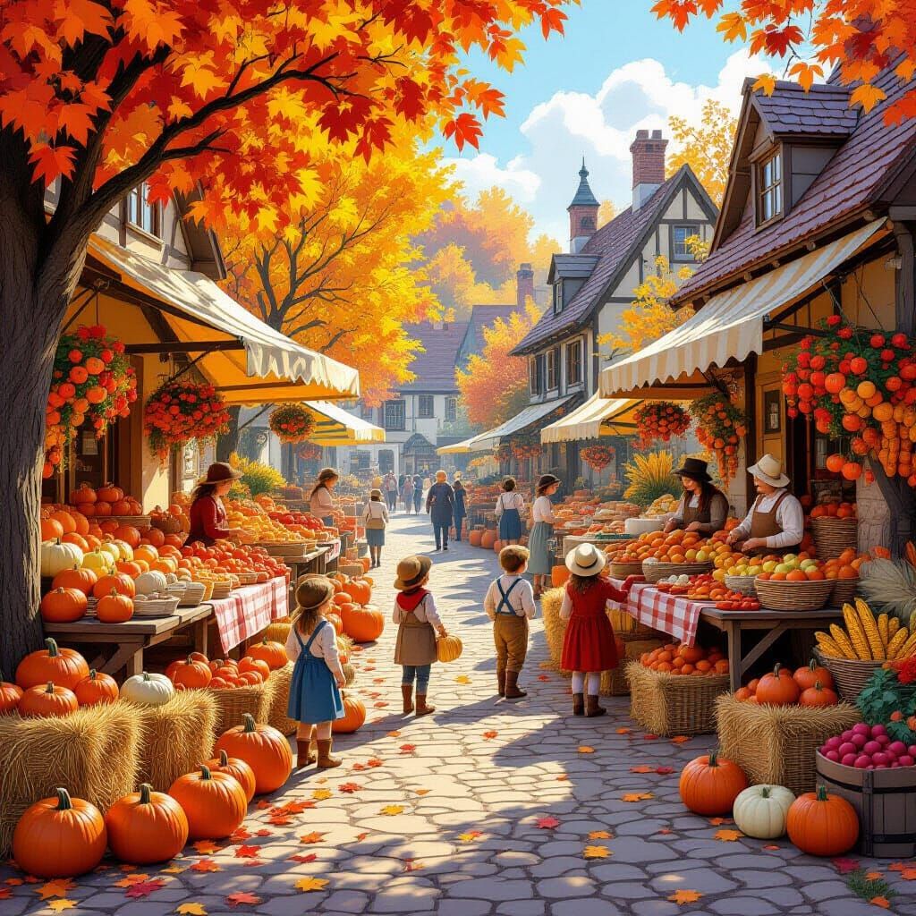Autumn Harvest Festival in Quaint Village Square