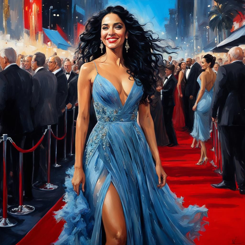 Hispanic Movie Star on Red Carpet in Dramatic Lighting