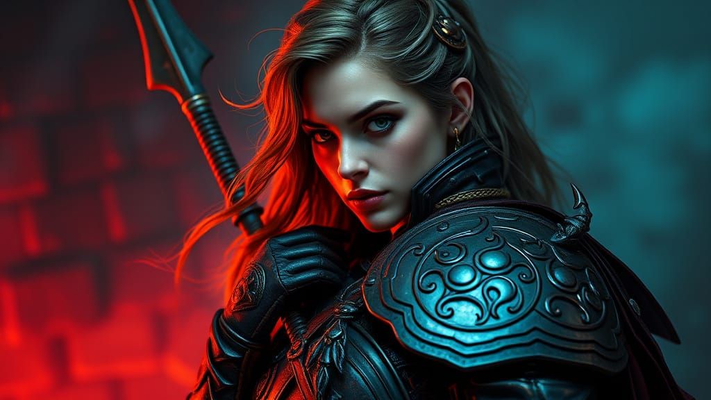 Mythical Warrior in Elegant Armor, Exuding Confidence and Ch...