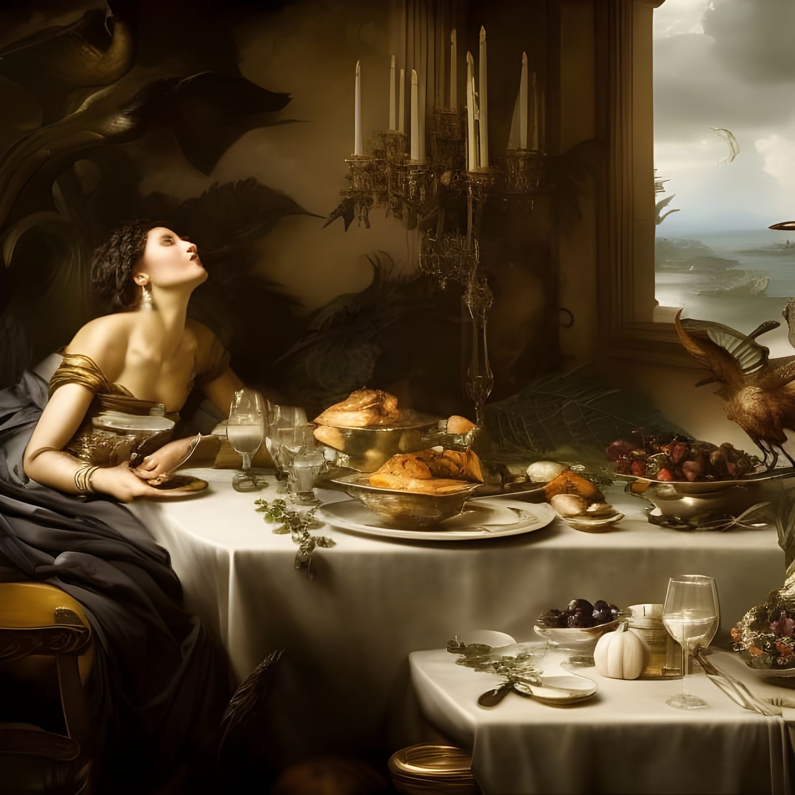 Surreal Waiter Scene in Ornate Classical Style