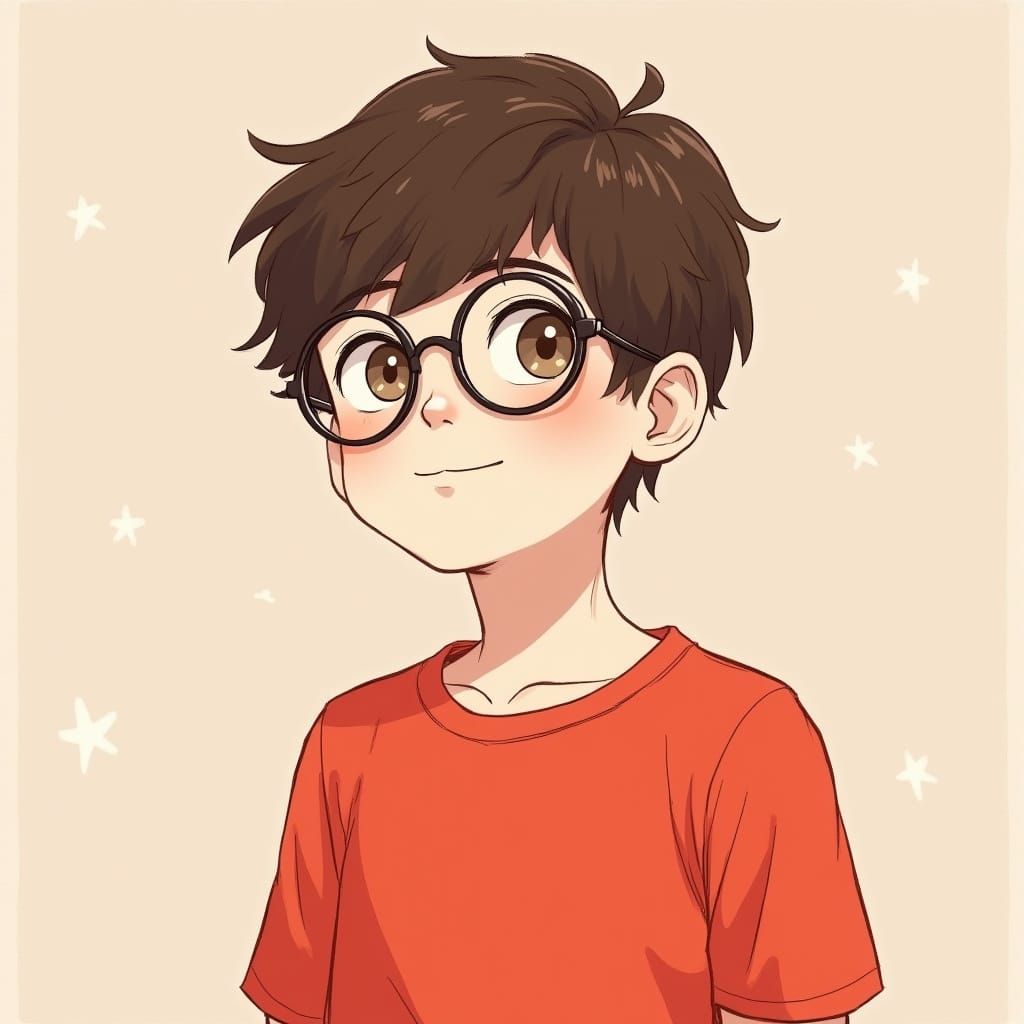 Anime-Inspired Boy with Red T-Shirt and Brown Hair
