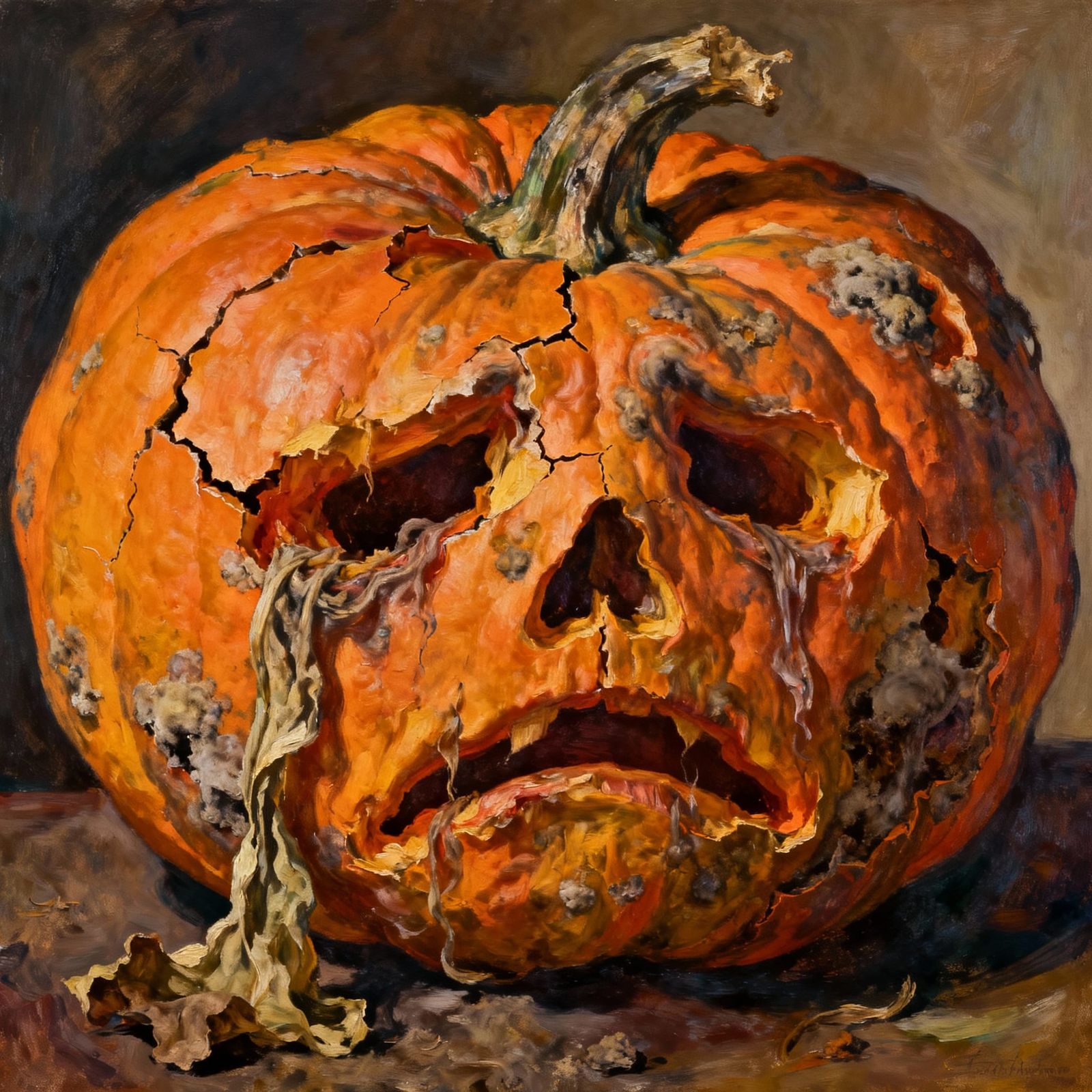 Sad Rotting Halloween Pumpkin in Francis Bacon Style