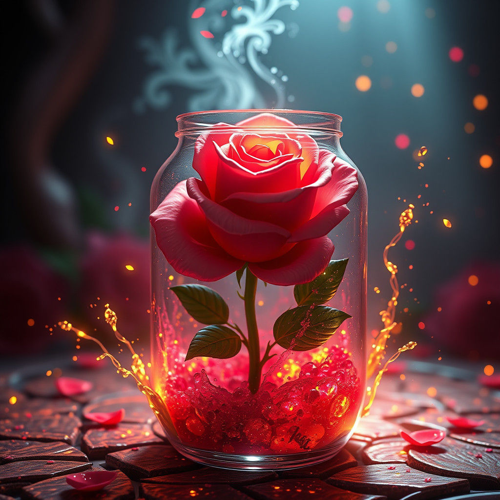 Glowing Rose in Jar: Digital Matte Painting