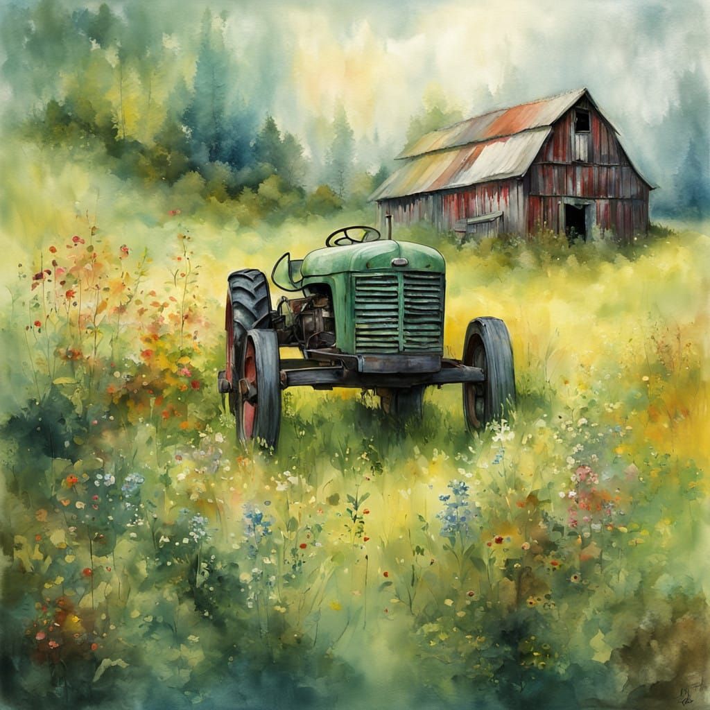 Whimsical Barn Landscape in Vibrant Colors