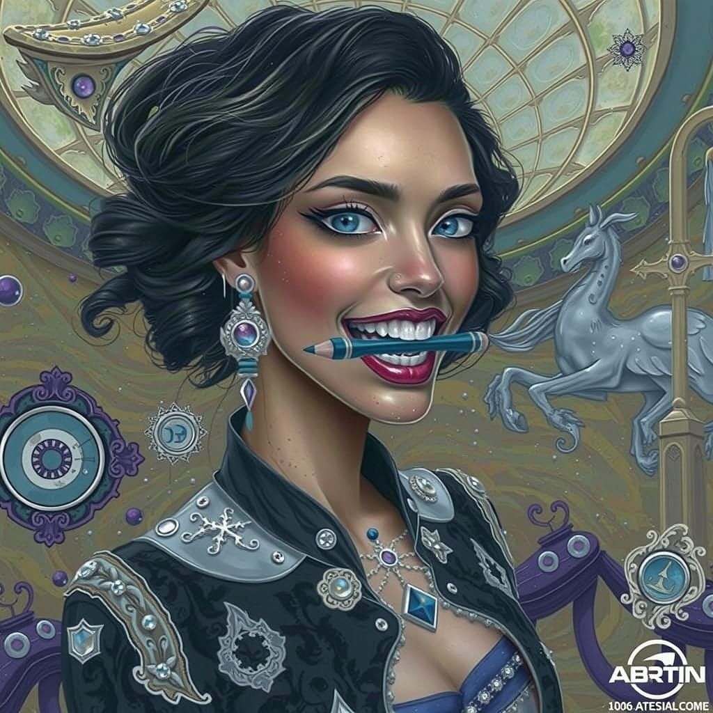 Whimsical Woman with Crimson Lip Liner Glitch