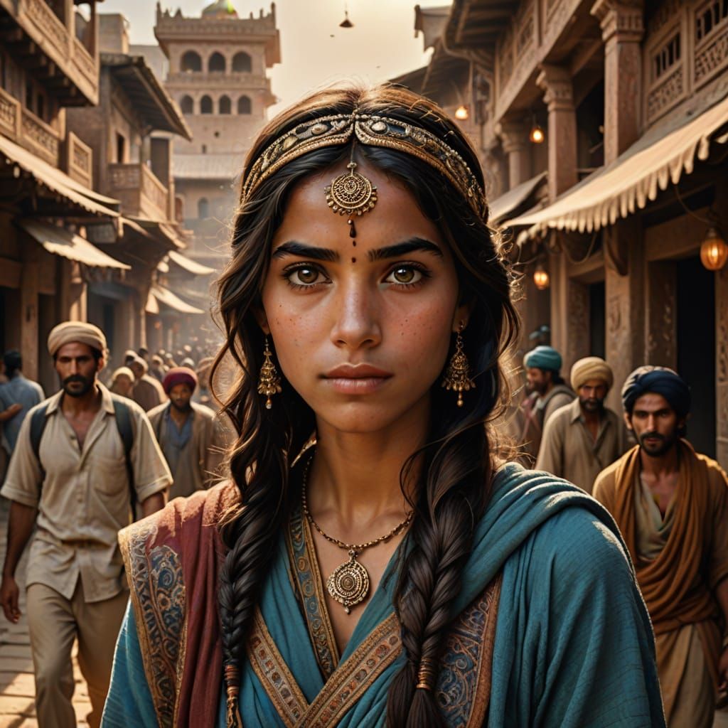 Hyperrealistic Portrait of Jasmine in a Bustling Middle East...