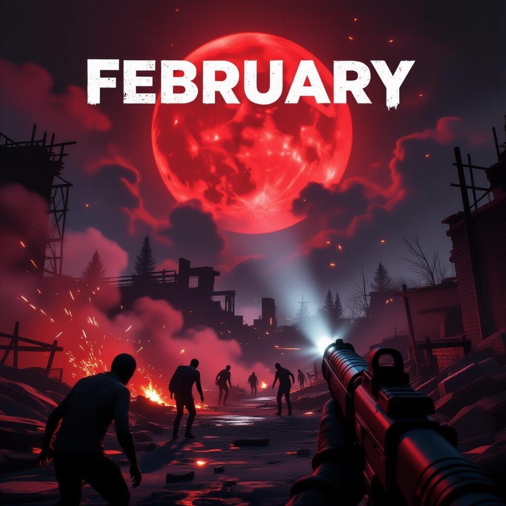 Ruined Outpost Under Crimson Blood Moon 3D Render