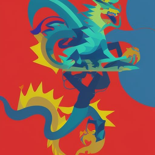Cowboy Rides Dragon in Pop Art Style
