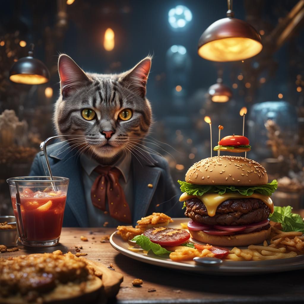 Burger Cat Matte Painting, Unreal Engine 5