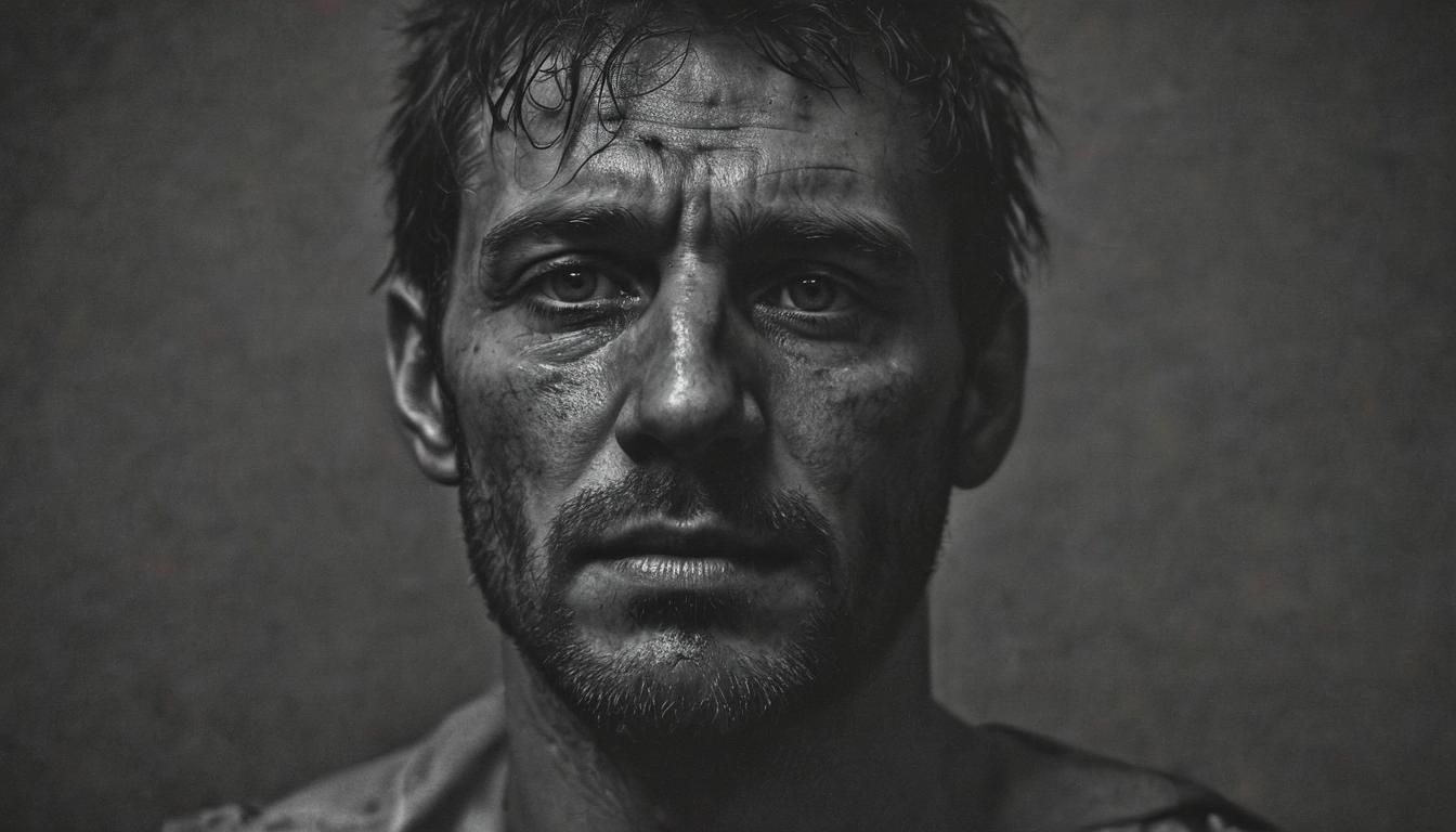 Heartbreaking Portrait of a Solitary Man in Dark Horror Styl...