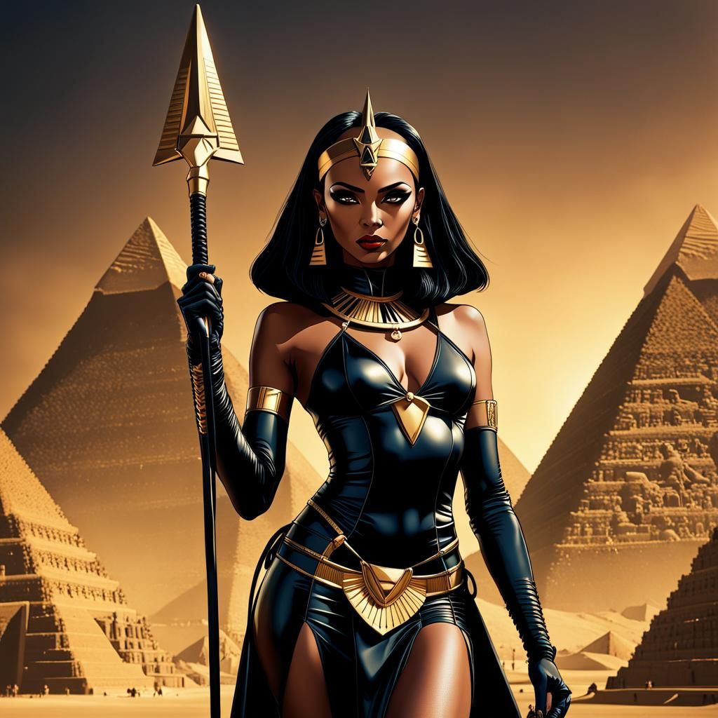 Gothic Egyptian Goddess with Whip at Giza