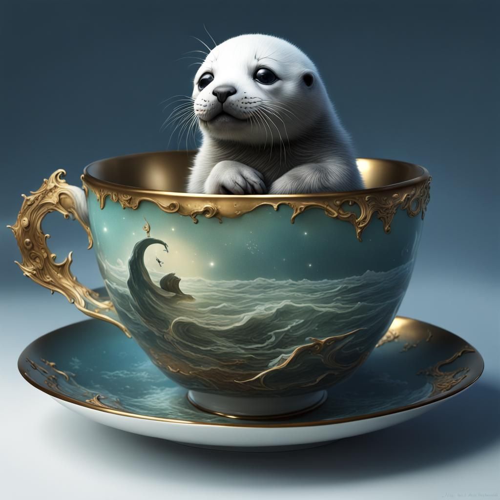 Seal Pup in Teacup: Dark Fantasycore Masterpiece