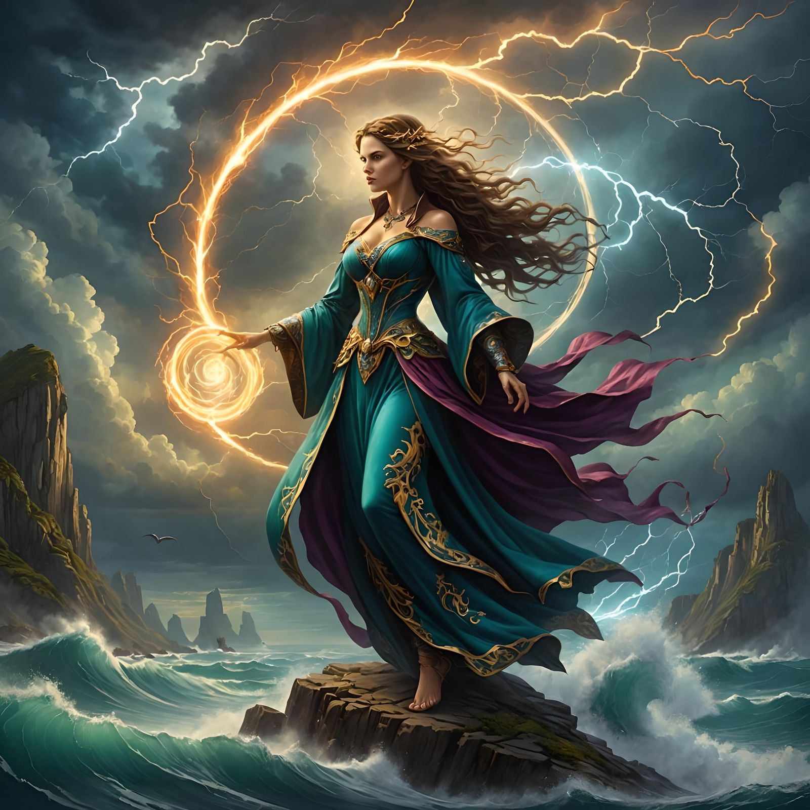 Sorceress Summons Lightning in Fractal Storm