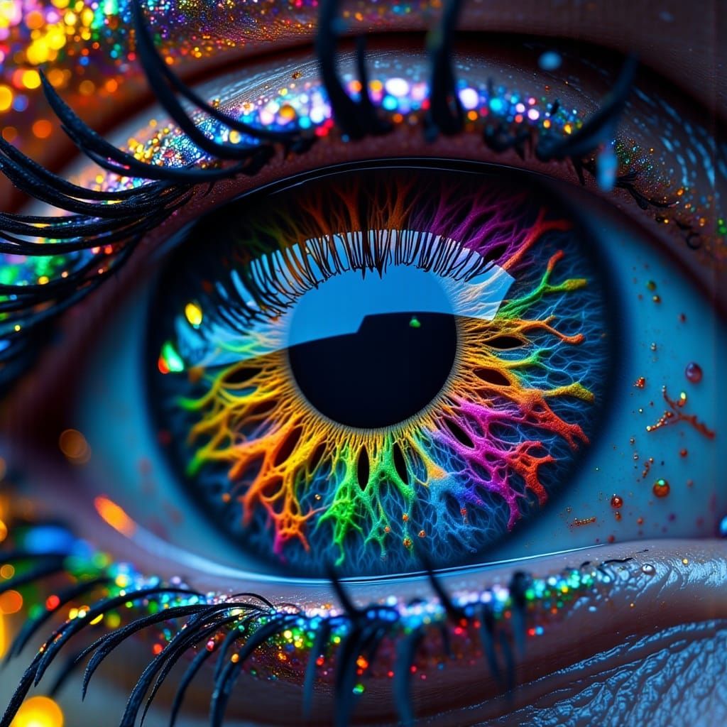 Rainbow Radiance: Hyperrealistic Eye Macro Shot