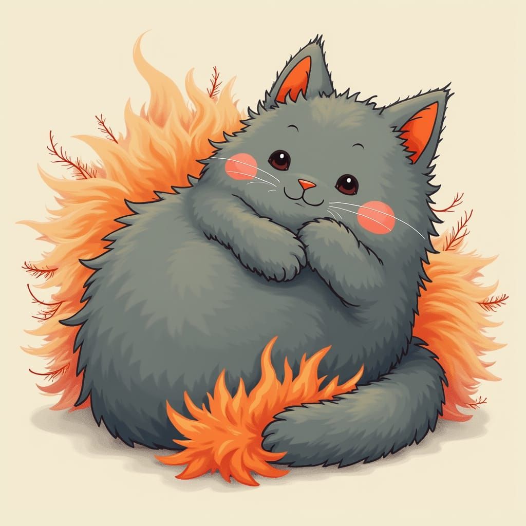 Fluffy Grey Cat Shaped Like Cheeto