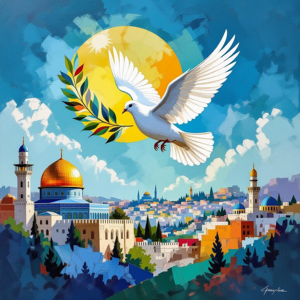 Dove of Peace Soars Over Palestine in Vibrant Mural Style