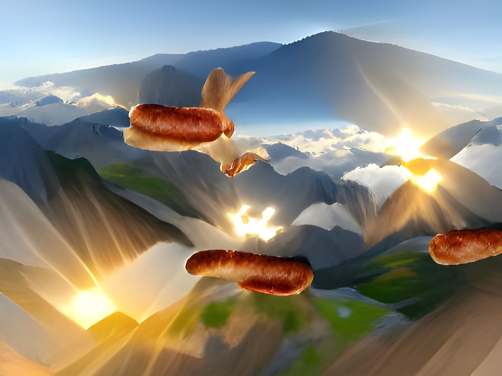 Flying Sausages in a Divine Sunrise