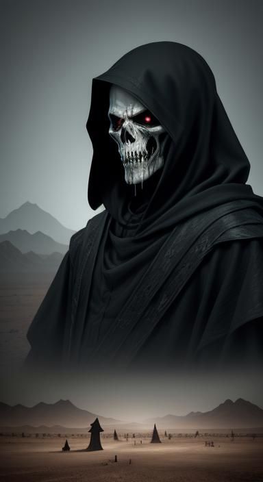 Hyperrealistic Desert Ghost Town with Grim Reapers