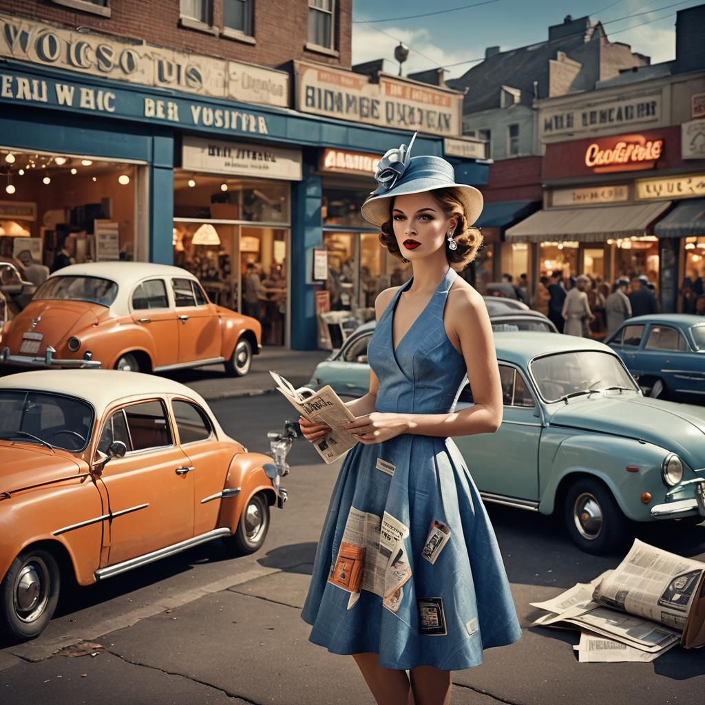 Retro Futurism: Woman in 50s Dress, Syd Mead Style